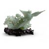 Image 1 : Carved Green Serpentine Stone Floral Statue with Bird on Stand - 6" x 11" x 7" tall