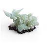 Image 2 : Carved Green Serpentine Stone Floral Statue with Bird on Stand - 6" x 11" x 7" tall