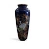Image 1 : Cobalt Blue Japanese Ceramic Vase with Crane Design - 11" x 5" diameter