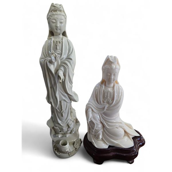 Pair of Porcelain Asian Goddess Statues - Tallest is 13"