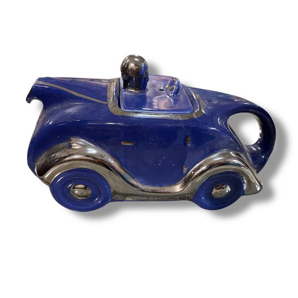 James Sadler Blue Glazed Pottery Racing Car Teapot - Made in England