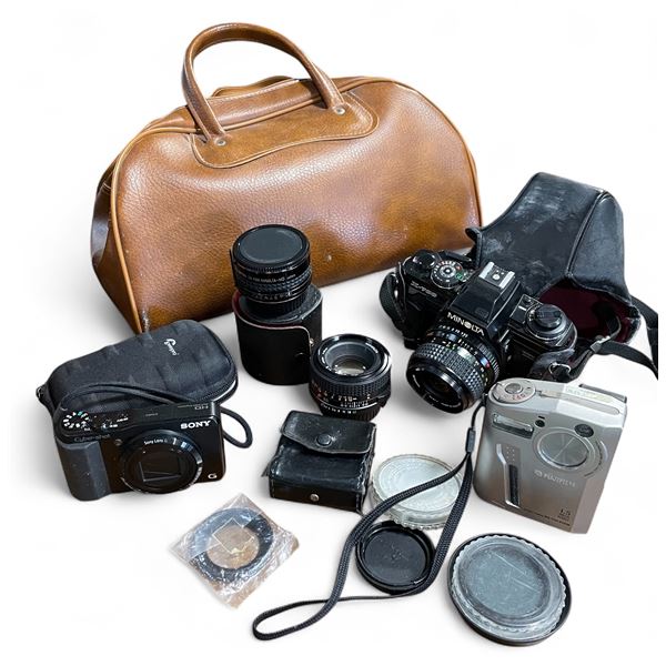 Minolta X-700 SLR  Camera, Sony Cyber Shot and Fuji Digital Camera - Lot includes bag, Minolta case 