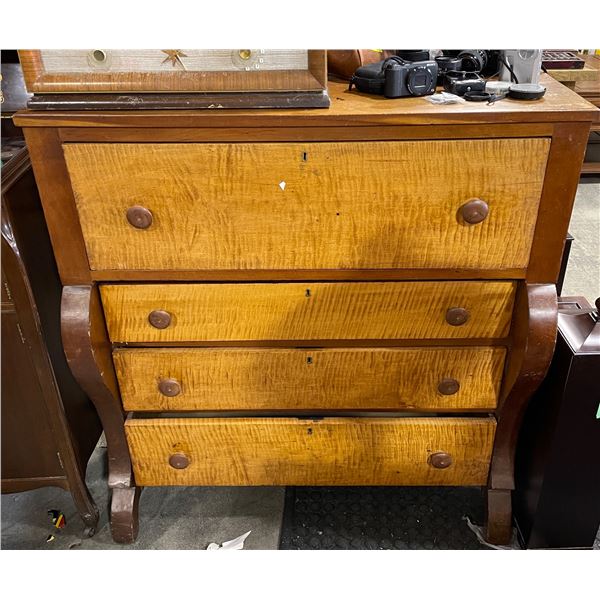 Antique Canadiana Maple 4 Drawer Dresser with Tiger Maple Fronts - 22" x 42" x 44" Tall Circa: 1880.