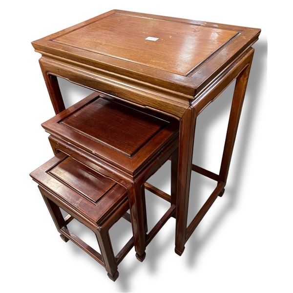 Vintage 3 Piece Asian Design Nesting Table Set - Largest table is 14" x 20" x 26" tall