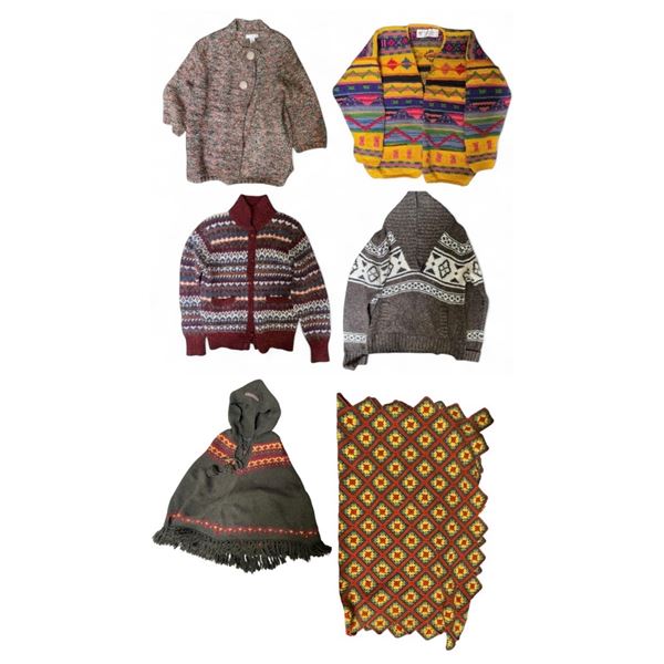 5 Vintage Knitted Sweaters & 1 Crocheted Throw Blanket
