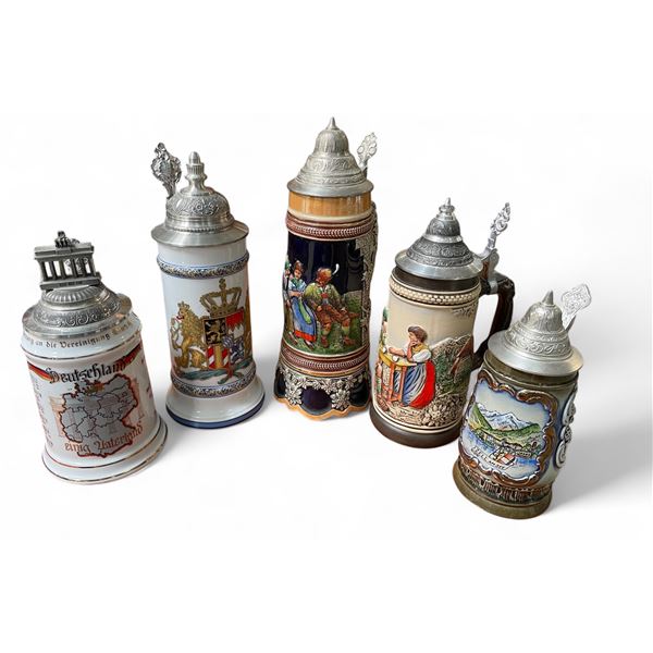 5 Collectible Steins - 4 German and 1 Austrian