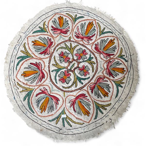 Vintage Hand Felted & Embroidered 36" Rug