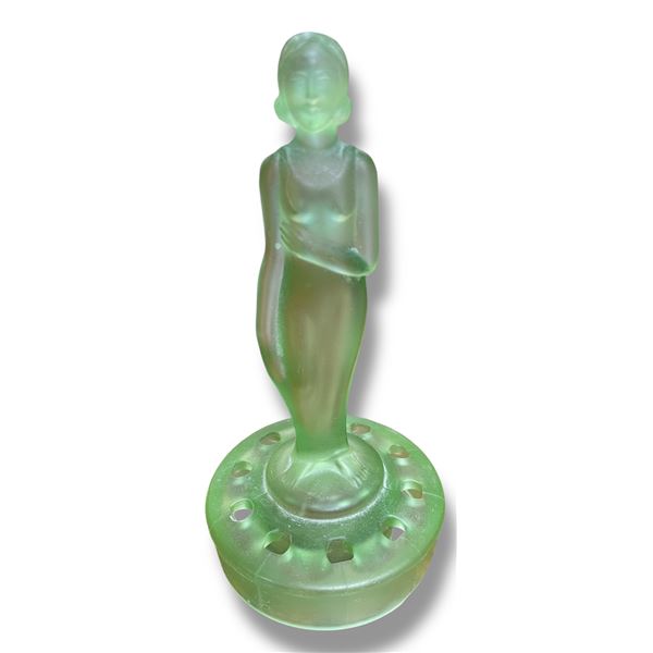 Art Deco Uranium Glass 6" Lady Flower Frog Centerpiece