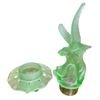 Image 3 : Art Deco Uranium Glass 9" Gull & Fish Flower Frog Centerpiece