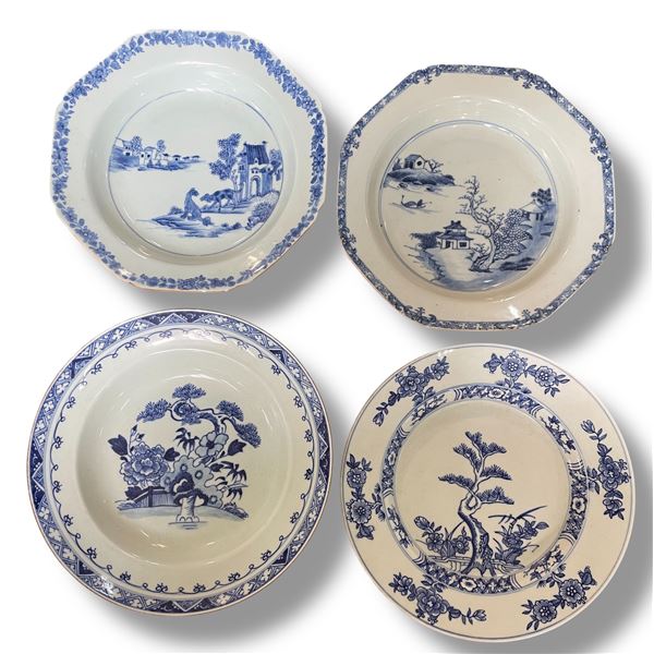 4 Chinese Design 9" Glazed Porcelain Dishes - 2 are signed Louisbourg