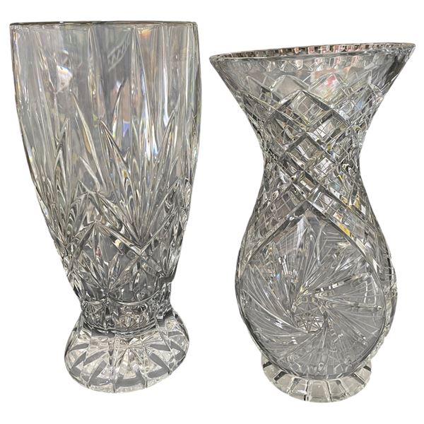 2 Large Quality Crystal Vases - 11 & 12" Tall
