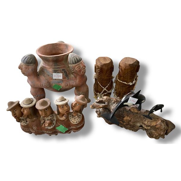 5 Pcs. of Baked Clay and Carved Wood Décor