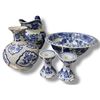 Image 1 : Group of 5 Blue & White Asian Glazed Porcelain - Vase, Candle Holders, Jug & Large Bowl