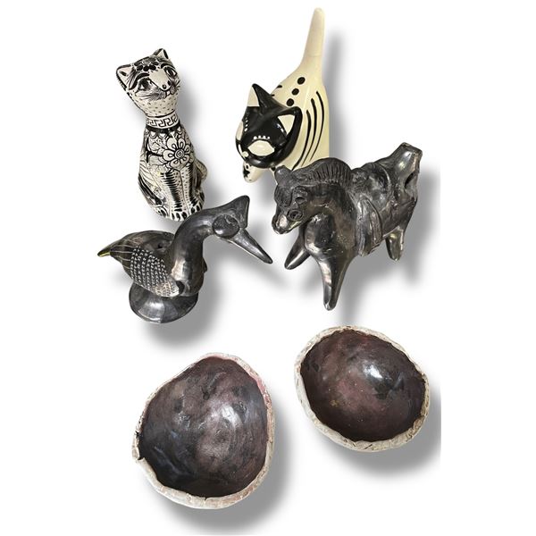 Collection of Animal Figurines & H2 Mini Pottery Bowls - Variety of Materials - Tallest is 6"