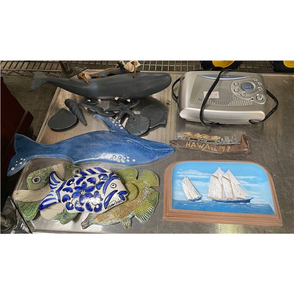 Radio, Ceramic Ocean Themed Wind Chime and a Variety of  Ceramic Fish