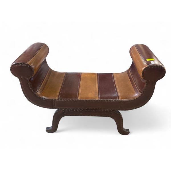 Leather Roman Style Bench Seat - 18" x 23" x 28" tall at the top of the arms
