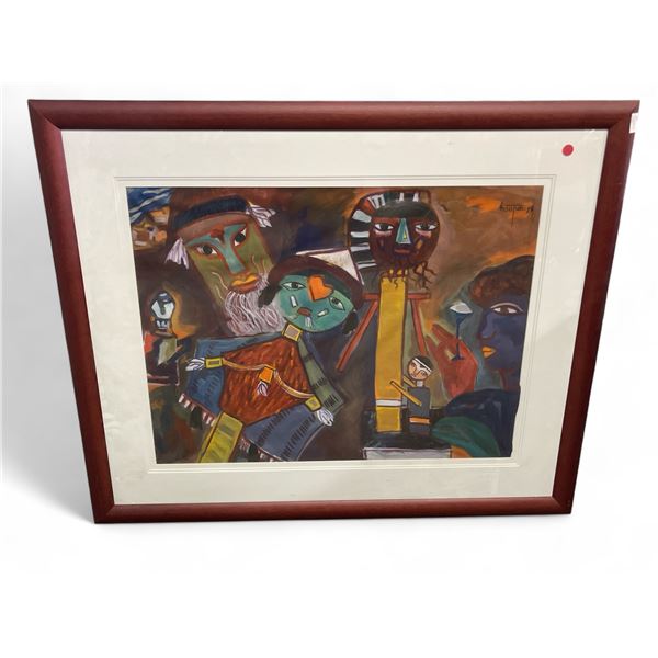 1995 Signed Dang Hong Van Watercolor on Silk - 34" x 40" framed..
