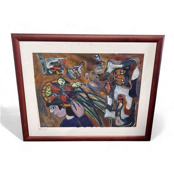 1995 Signed Dang Hong Van Watercolour on Silk - 34" x 40" framed..