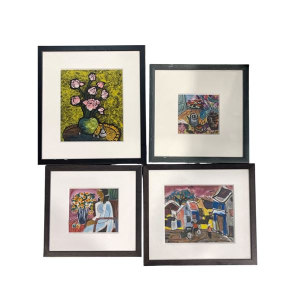 3 Dang Hong Van & 1 Other Framed Painting - Average framed size: 13" x 15".