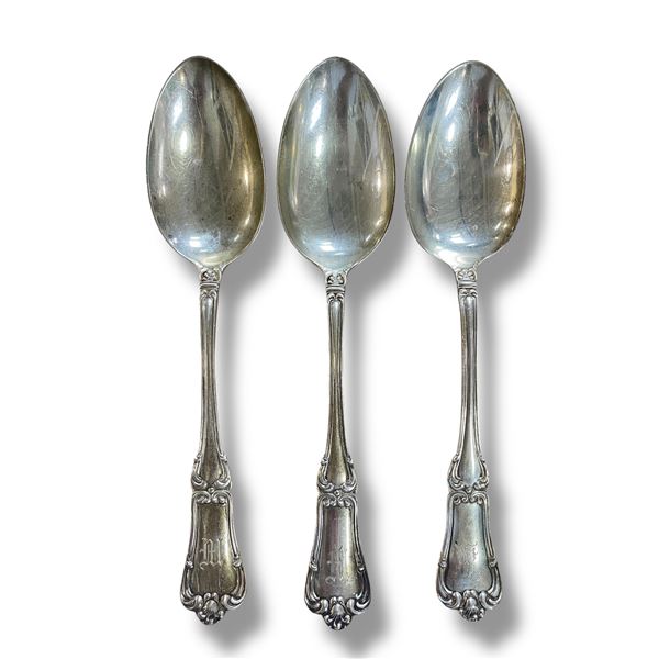 3 Birks Sterling Silver 8 1/2" Serving Spoons with Monogramed Handles - Weight =205 grams