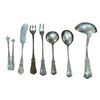 Image 2 : 7 Birks Sterling Sauce and Condiment Spoons, Fork, Butter Knife, and Sugar Tong. Total  Weight = 195