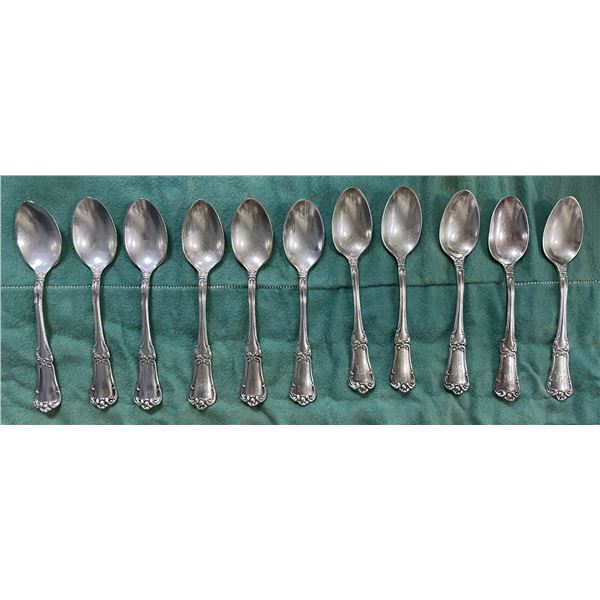 11 Birks Sterling 4" Teaspoons - Total Weight = 125 grams.  Some have monogramed handles.