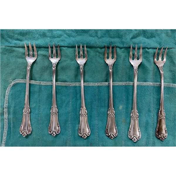 7 Birks Sterling Silver 6" Cocktail Forks - Total Weight = 145 grams. No monograms on handles.