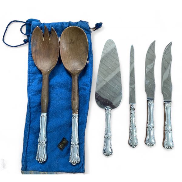Birks Sterling Silver Handled Salad Server Set, Letter Opener, Pie Server and 2 Steak Knives - Some
