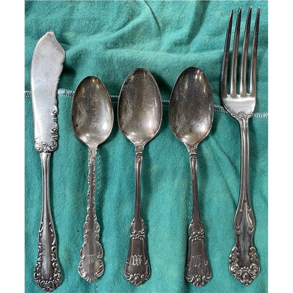 5 Birks & Other Sterling Silver Flatware - Total Weight = 139 grams.  Some have monogramed handles.