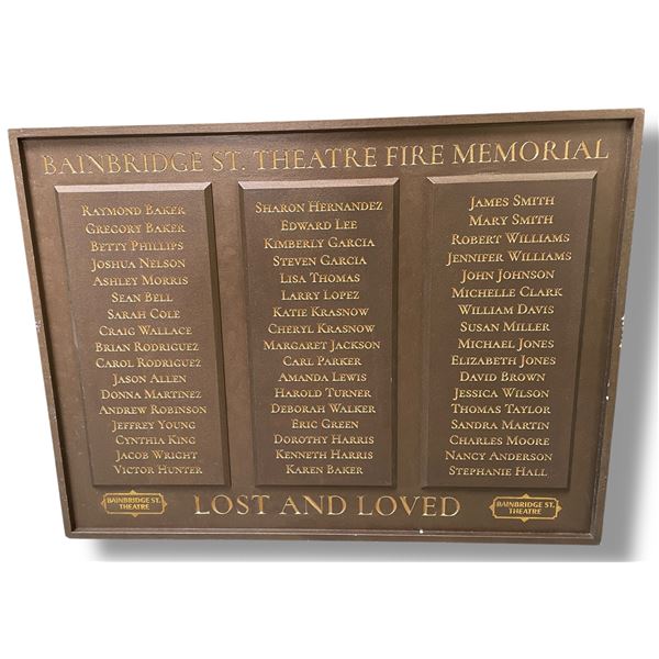 Bainbridge St. Theatre Fire Memorial Sign- 32" x 14"