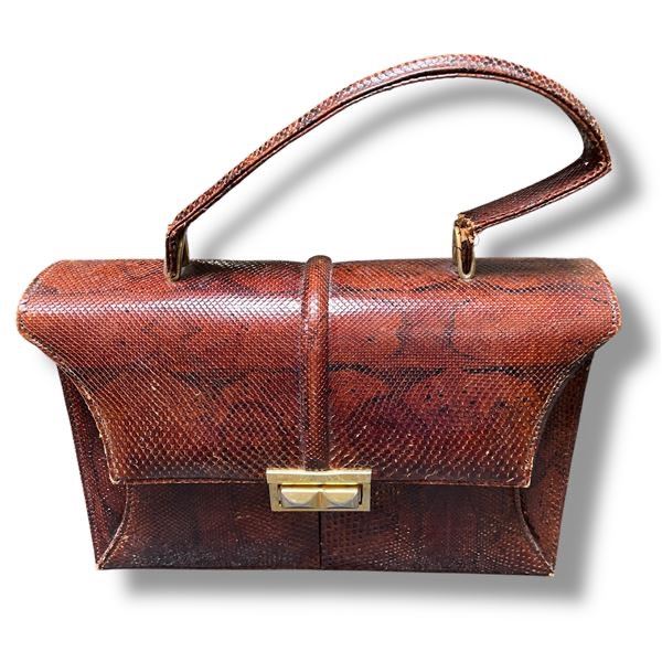 Vintage Snake Skin Hand Bag by J. Sanchis Canet, Valencia  - 3" x 10" x 7" tall