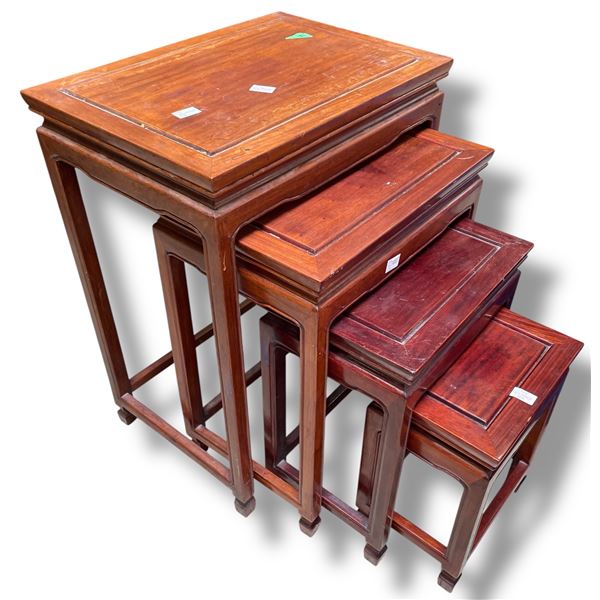 4 Piece Asian Design Rosewood Nesting Table Set - Biggest table measures: 14" x 20" x 26" tall.