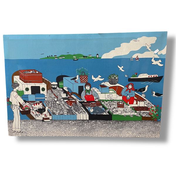 Tampella “Finnish Fishermen” Print on Cotton -  48" x 32"