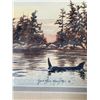 Image 2 : Gordon Henschel Print “Orcas and Boats” - 11" x 42" framed dimensions.
