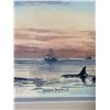 Image 3 : Gordon Henschel Print “Orcas and Boats” - 11" x 42" framed dimensions.