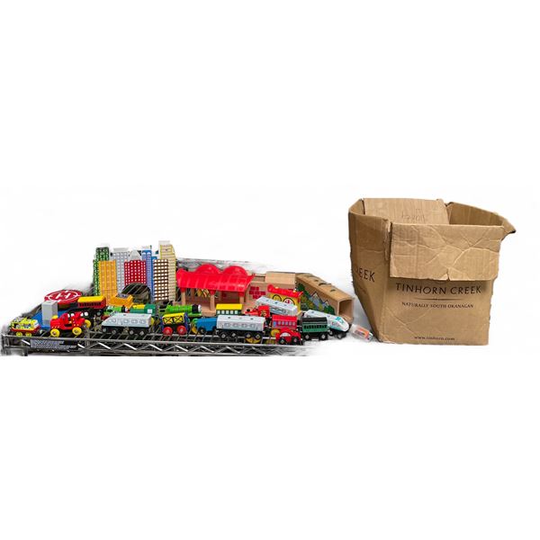 Vintage Wood Train Set with Many Cars & Large Box of Track