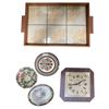 Image 1 : Vintage Bulova Wall Clock, Tiled Teak Tray & 3 China Plates