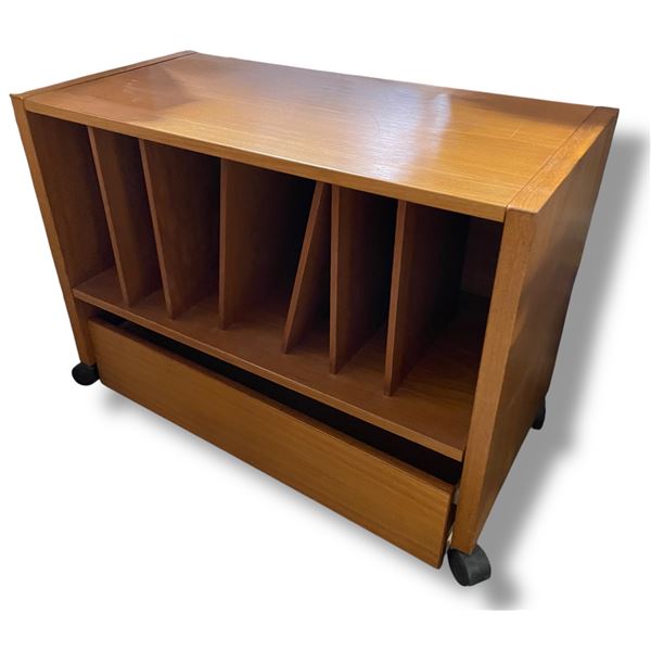Rolling LP Storage Rack with Drawer - 17" x 34"  x 24" tall - Drawer needs repair