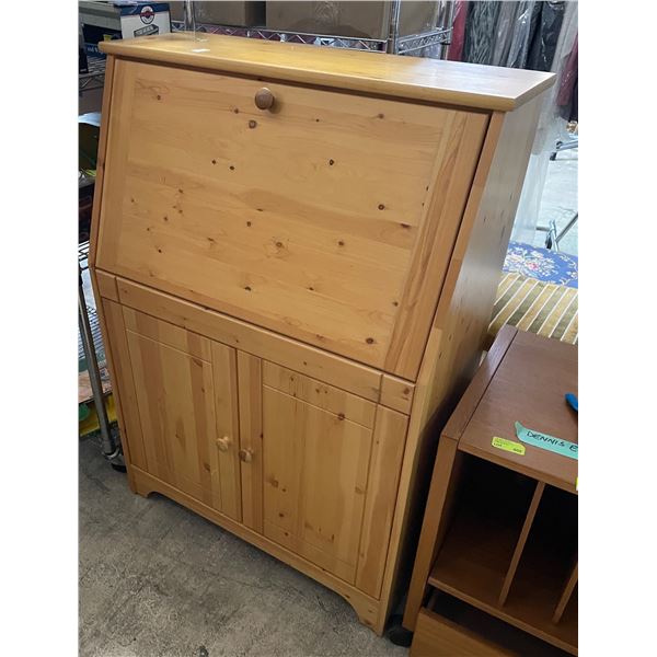 Drop Front Pine Desk with Storage in the Base - 16" x 32" x 44" tall.