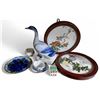 Image 1 : 8 Pcs. Lot of China, Marble Earring Box & Goose Statue & 2 Painted Stone Pictures.