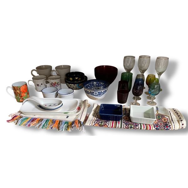 25+ Pieces of China, Glass & Fabric - Much of it is Vintage