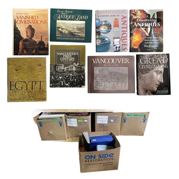 4 Boxes of Hardcover Books & 1 Box of Office Supplies