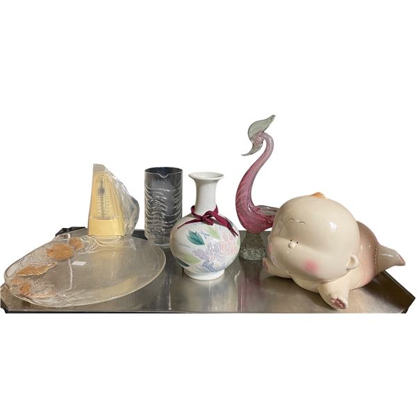 Metronome, Vase, Mid-Century Glass bird, Baby Bank & Glassware