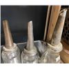 Image 3 : 3 Vintage Metal Oil Spouts on Glass Bottles