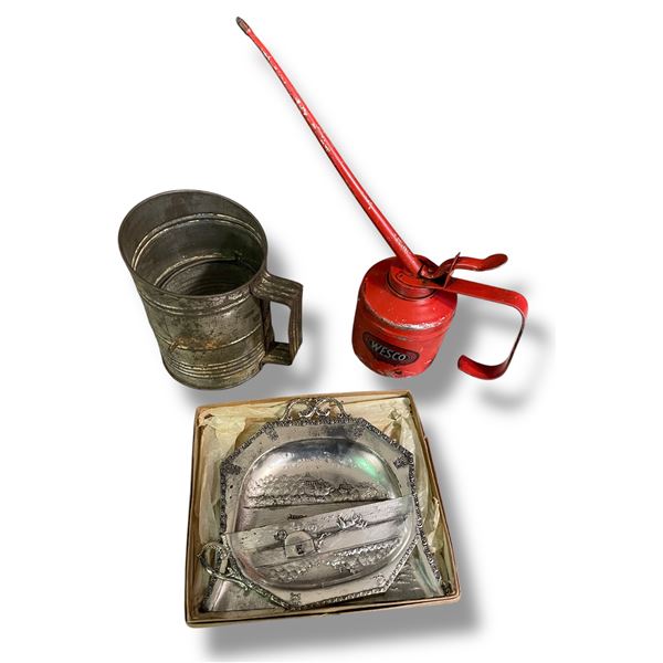 Vintage Butler Pan, Flour Sifter & Oil Can