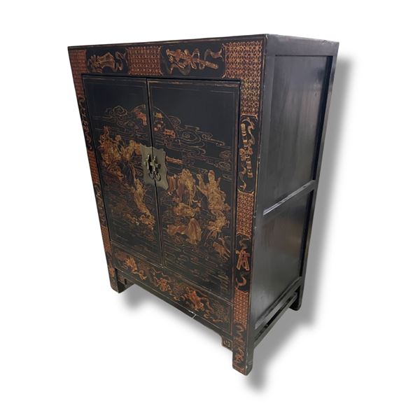Vintage Chinese Cabinet - Lacquered with Brass Fitting - 17" x 30" x 40" tall