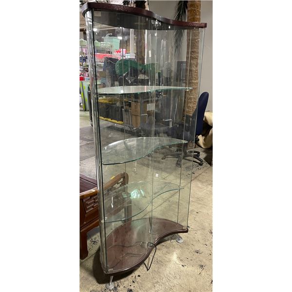 Lockable Curved Glass Showcase with LED Light - 16" x 31" x 71" tall
