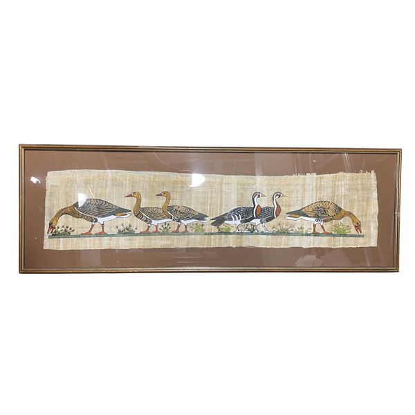 Painted Geese on Fabric Wall Art - 12" x 36" framed