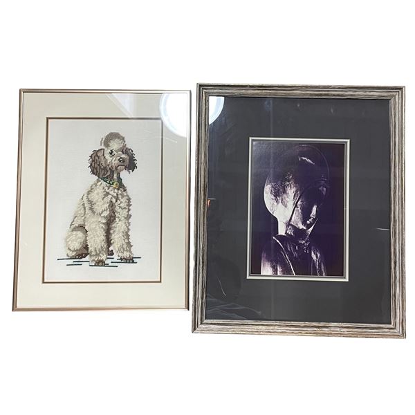 Needlepoint Poodle Picture & Virgin Mary Print - Largest is 15" x 19"