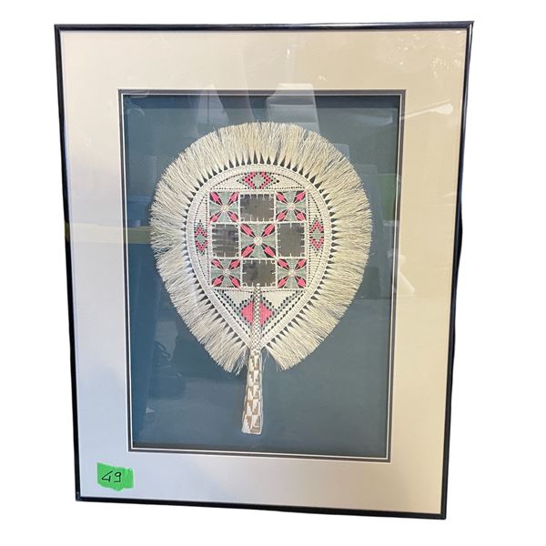 Framed Hand Made Textile Fan - Frame size: 20" x 24"